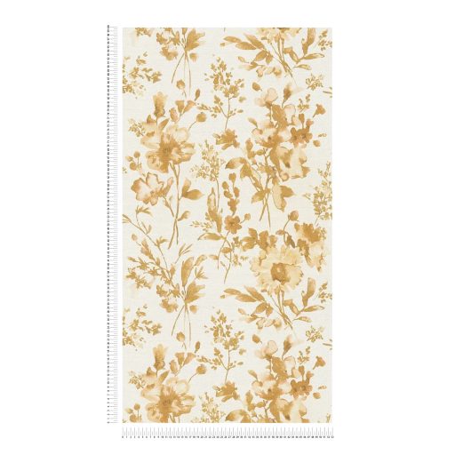 Nosztalgikus hangulatú akvarell romantikus virágminta krémfehér és arany - halvány pezsgőszíntől az okkersárgáig tónus tapéta