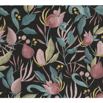   Éjszakai séta a kertben! Vintage romantikus virágkompozíció egy igazi ékszerdoboz fekete rózsaszín mályva petrolkék olívzöld és arany tapéta