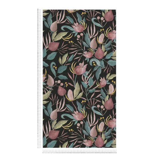 Éjszakai séta a kertben! Vintage romantikus virágkompozíció egy igazi ékszerdoboz fekete rózsaszín mályva petrolkék olívzöld és arany tapéta