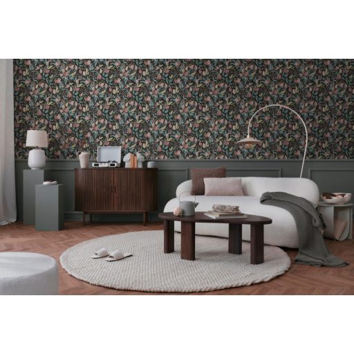 Éjszakai séta a kertben! Vintage romantikus virágkompozíció egy igazi ékszerdoboz fekete rózsaszín mályva petrolkék olívzöld és arany tapéta