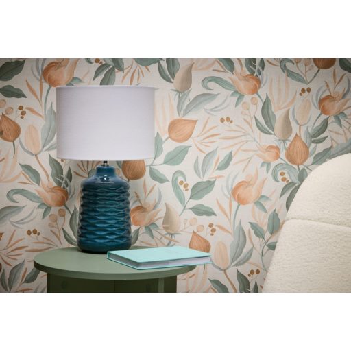 Pasztell színvilág és a vintage botanikai ábrázolásmód szimbiózisa törtfehér barack narancs karamell khakizöld és arany tónus tapéta