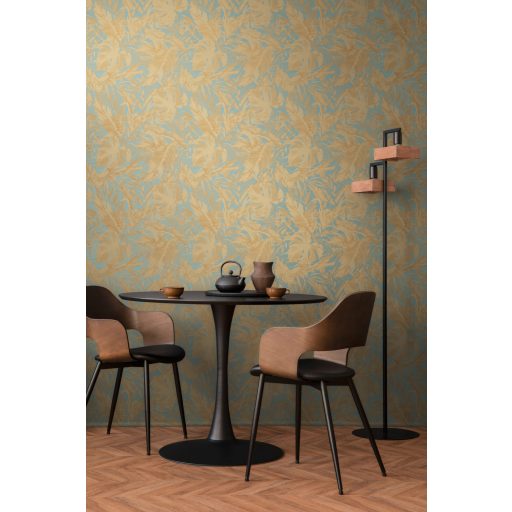 A városi dzsungel sűrűje! Luxus és dráma trópusi levelekkel kék/jégkék és arany tónus fémes hatás tapéta