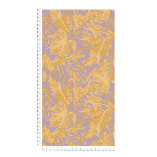 A városi dzsungel sűrűje! Luxus és dráma trópusi levelekkel lila/orgonalila és arany tónus fémes hatás tapéta