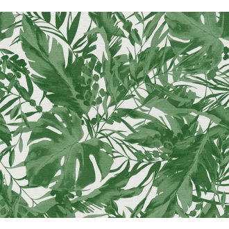   A városi dzsungel sűrűje! Luxus és dráma trópusi levelekkel fehér és friss zöld tónus tapéta