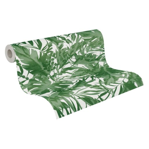 A városi dzsungel sűrűje! Luxus és dráma trópusi levelekkel fehér és friss zöld tónus tapéta