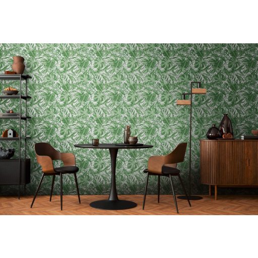 A városi dzsungel sűrűje! Luxus és dráma trópusi levelekkel fehér és friss zöld tónus tapéta