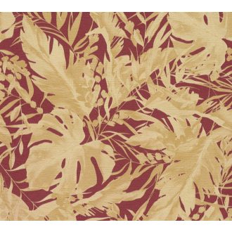   A városi dzsungel sűrűje! Luxus és dráma trópusi levelekkel parázsló bordó és fényűző arany tónus fémes hatás tapéta