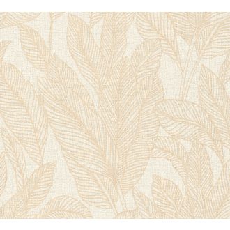   Diszkrét egzotikum! Finom visszafogott nagyformátumú pálmalevél minta bézs és arany/bézsarany tónus fémes hatás tapéta
