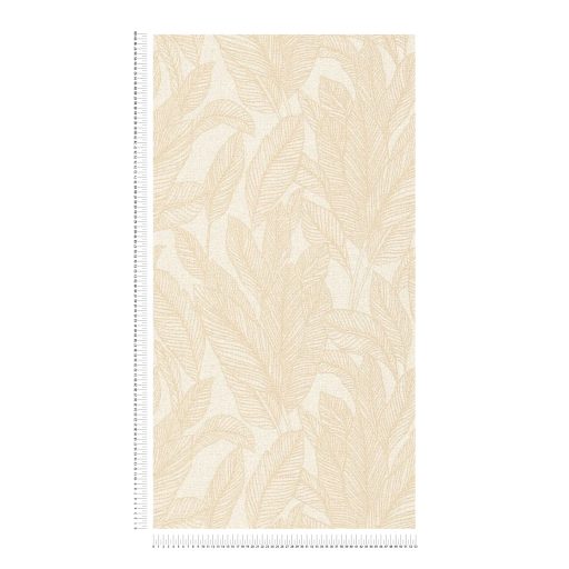 Diszkrét egzotikum! Finom visszafogott nagyformátumú pálmalevél minta bézs és arany/bézsarany tónus fémes hatás tapéta