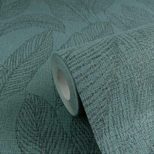 Frissesség és óceánparti nyugalom! Visszafogott nagyformátumú pálmalevél minta óceánzöld petrol antracit-zöld tónus tapéta