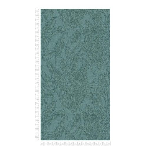 Frissesség és óceánparti nyugalom! Visszafogott nagyformátumú pálmalevél minta óceánzöld petrol antracit-zöld tónus tapéta