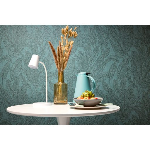 Frissesség és óceánparti nyugalom! Visszafogott nagyformátumú pálmalevél minta óceánzöld petrol antracit-zöld tónus tapéta