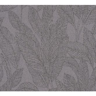   A letisztult luxus megtestesítője - stilizált pálmalevél minta szürkésbarna szilvakék antracit és arany tónus fémes hatás tapéta