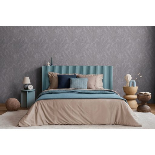 A letisztult luxus megtestesítője - stilizált pálmalevél minta szürkésbarna szilvakék antracit és arany tónus fémes hatás tapéta