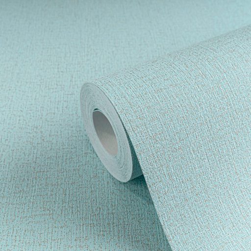 Mediterrán elegancia ezüst szálakkal szőtt texturált felülettel pasztell türkizkék és ezüstös tónus fémes hatás tapéta