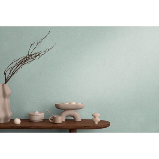 Szabálytalan foltok véletlenszerű szóródása textutált szövethatású minta halvány mentazöld és arany/aranybarna tónus fémes hatás tapéta