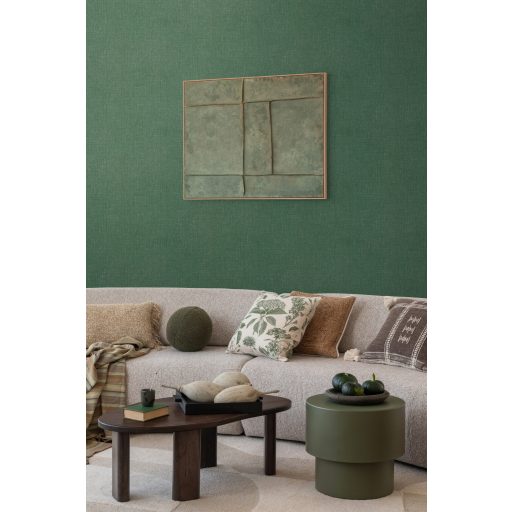 Szabálytalan foltok véletlenszerű szóródása textutált szövethatású minta mélyzöld és diszkrét arany tónus fémes hatás tapéta