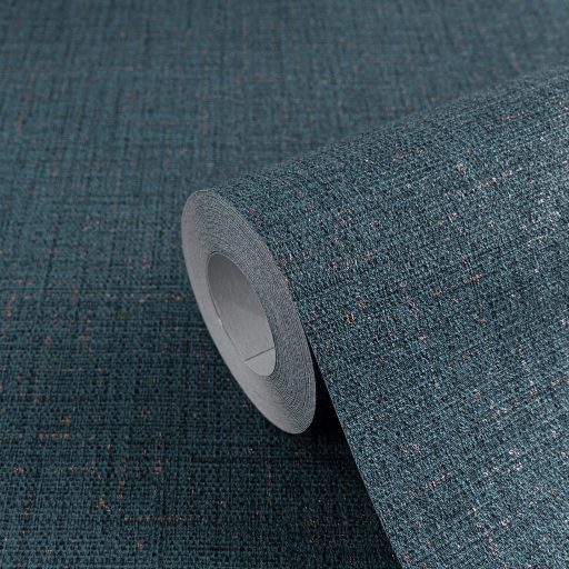 Szabálytalan foltok véletlenszerű szóródása textutált szövethatású minta kék/petrolkék és bronz tónus fémes hatás tapéta