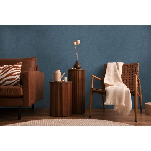 Szabálytalan foltok véletlenszerű szóródása textutált szövethatású minta kék/petrolkék és bronz tónus fémes hatás tapéta