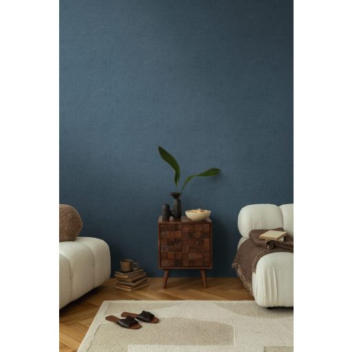 Szabálytalan foltok véletlenszerű szóródása textutált szövethatású minta kék/petrolkék és bronz tónus fémes hatás tapéta