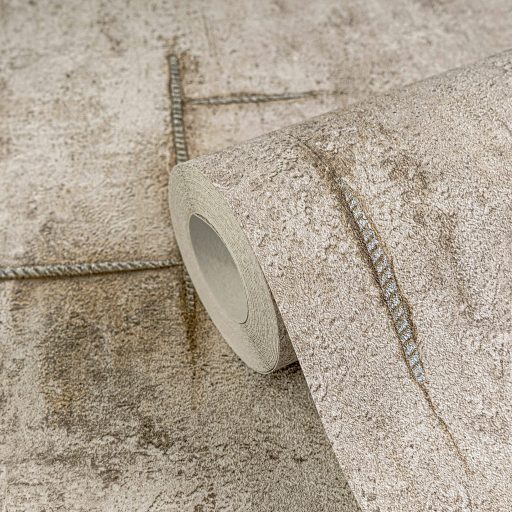 Az ipari sikk nagyágyúja! Kopott betonhatású minta varratnyomokkal szürkésbarna és grafitszürke tónus tapéta