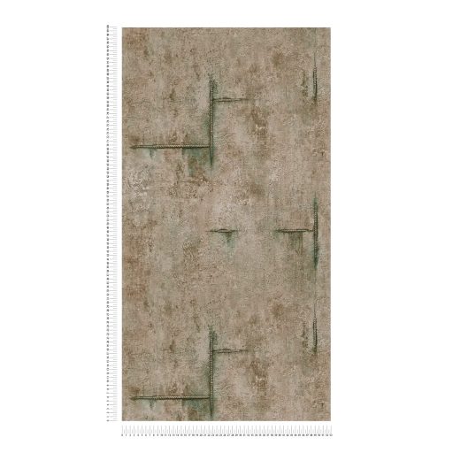 Az ipari sikk nagyágyúja! Kopott betonhatású minta varratnyomokkal földes barna hűvös szürke és zöld tónus tapéta