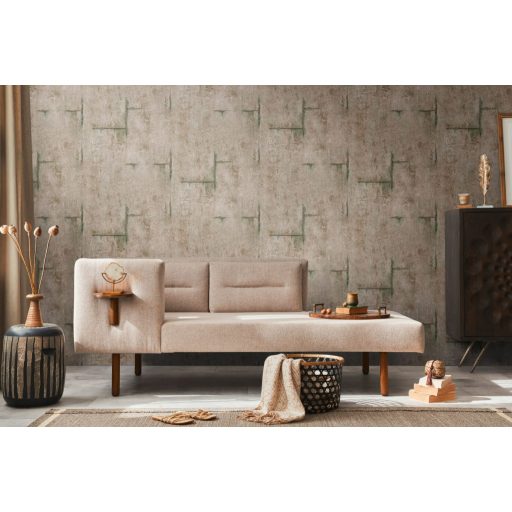 Az ipari sikk nagyágyúja! Kopott betonhatású minta varratnyomokkal földes barna hűvös szürke és zöld tónus tapéta