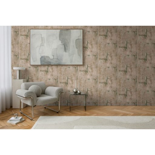 Az ipari sikk nagyágyúja! Kopott betonhatású minta varratnyomokkal földes barna hűvös szürke és zöld tónus tapéta