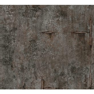   Az ipari sikk nagyágyúja! Kopott betonhatású minta varratnyomokkal sötét grafit antracit és barnás-narancs tónus tapéta