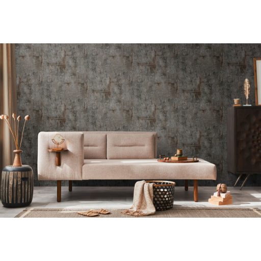 Az ipari sikk nagyágyúja! Kopott betonhatású minta varratnyomokkal sötét grafit antracit és barnás-narancs tónus tapéta