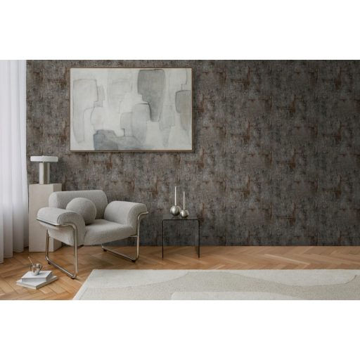 Az ipari sikk nagyágyúja! Kopott betonhatású minta varratnyomokkal sötét grafit antracit és barnás-narancs tónus tapéta