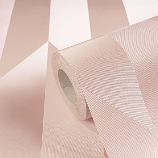 Geometrikus chevron minta kecses függőleges vonulata halvány rózsaszín és krémfehér tónus finom mintafény tapéta