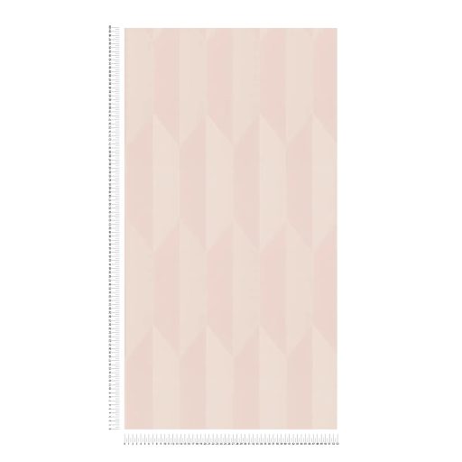Geometrikus chevron minta kecses függőleges vonulata halvány rózsaszín és krémfehér tónus finom mintafény tapéta