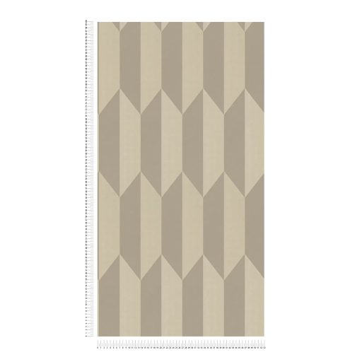 Geometrikus chevron minta kecses függőleges 3D vonulata meleg homokbézs és pezsgőarany tónus finom mintafény tapéta