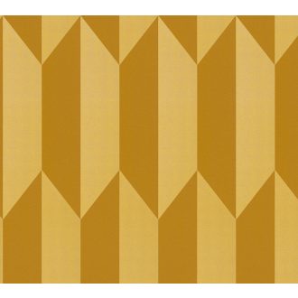   Geometrikus chevron minta kecses függőleges 3D vonulata napsütéses mustársárga mézsárga és arany tónus finom mintafény tapéta