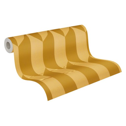 Geometrikus chevron minta kecses függőleges 3D vonulata napsütéses mustársárga mézsárga és arany tónus finom mintafény tapéta
