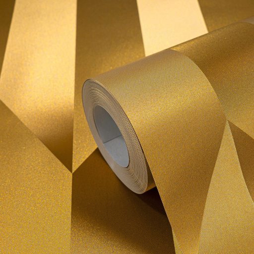 Geometrikus chevron minta kecses függőleges 3D vonulata napsütéses mustársárga mézsárga és arany tónus finom mintafény tapéta