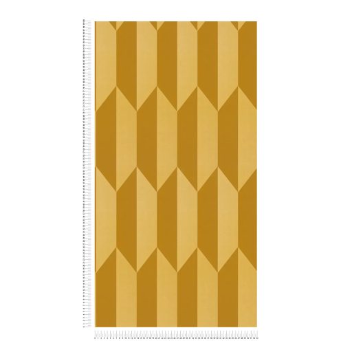 Geometrikus chevron minta kecses függőleges 3D vonulata napsütéses mustársárga mézsárga és arany tónus finom mintafény tapéta