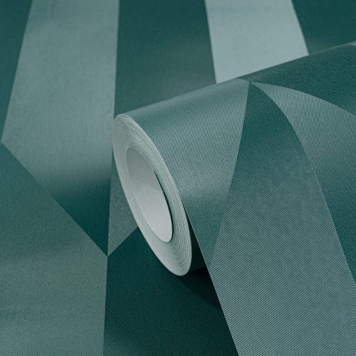 Geometrikus chevron minta kecses függőleges 3D vonulata smaragdzöld és petrol/zöldeskék tónus finom mintafény tapéta