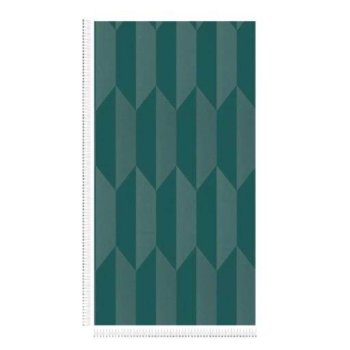Geometrikus chevron minta kecses függőleges 3D vonulata smaragdzöld és petrol/zöldeskék tónus finom mintafény tapéta