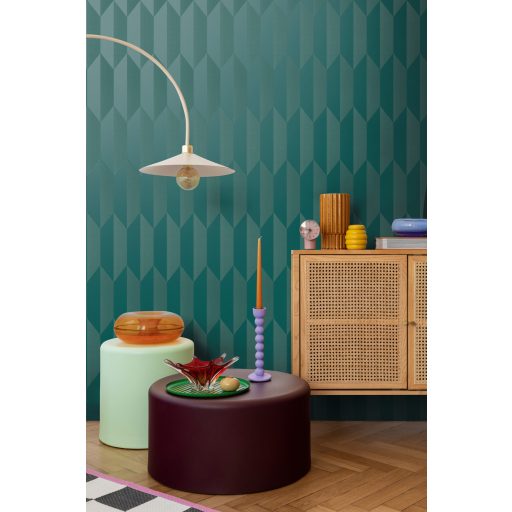 Geometrikus chevron minta kecses függőleges 3D vonulata smaragdzöld és petrol/zöldeskék tónus finom mintafény tapéta