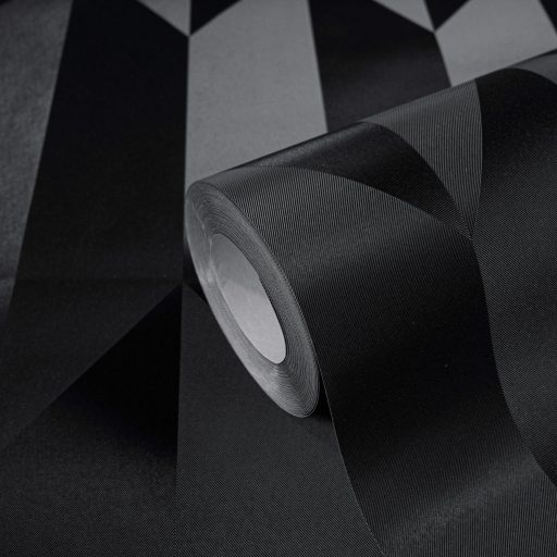 Geometrikus chevron minta kecses függőleges 3D vonulata antracit és fekete tónus finom mintafény tapéta