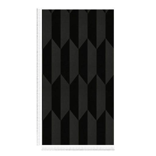 Geometrikus chevron minta kecses függőleges 3D vonulata antracit és fekete tónus finom mintafény tapéta
