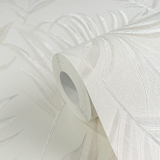 Egzotikus pasztell álom! Trópusi levelek akvarell mintájamonokróm fehér és szürkésfehér/világosszürke tónus finom fémes hatás tapéta