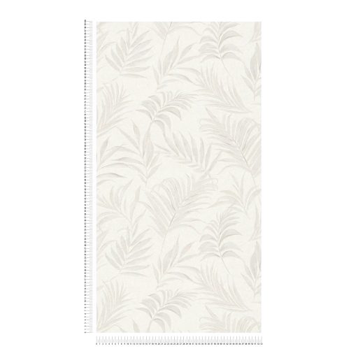 Egzotikus pasztell álom! Trópusi levelek akvarell mintájamonokróm fehér és szürkésfehér/világosszürke tónus finom fémes hatás tapéta
