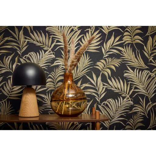 Egzotikus pasztell álom! Trópusi levelek akvarell mintája fekete és csillogó arany tónus finom fémes hatás tapéta