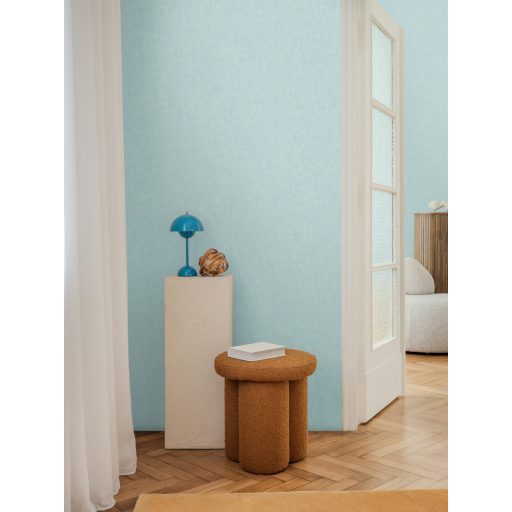 Keresztbe futó (ecset) vonásokkal kialakított lenvászon minta türkiz-aqua tónus tapéta