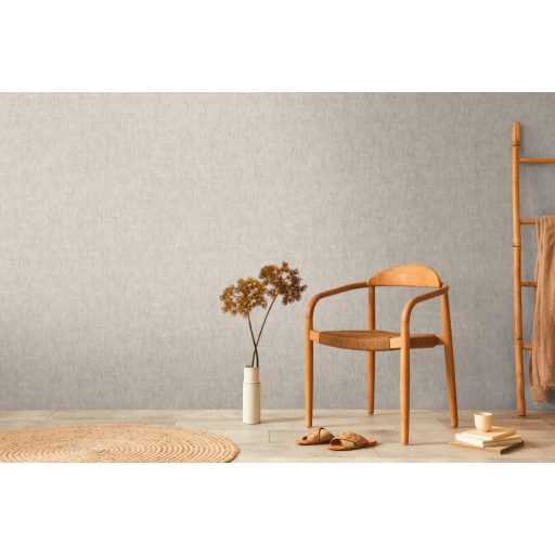 Keresztbe futó (ecset) vonásokkal kialakított lenvászon minta meleg szürkésbézs tónus tapéta