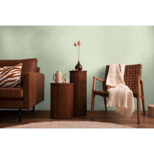 Keresztbe futó (ecset) vonásokkal kialakított lenvászon minta halvány kékeszöld/menta tónus tapéta