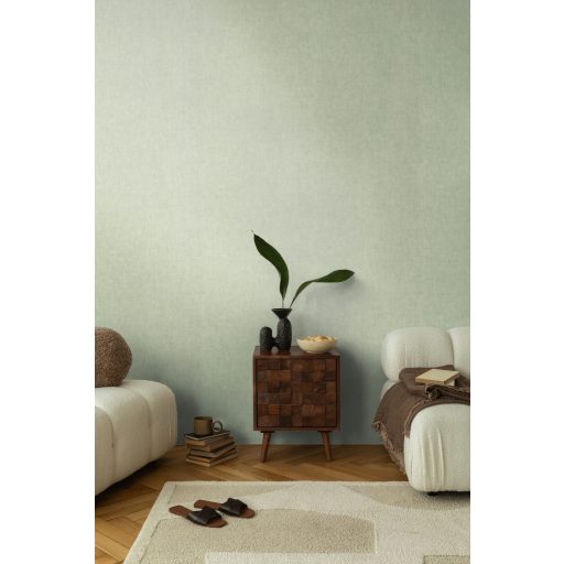 Keresztbe futó (ecset) vonásokkal kialakított lenvászon minta halvány kékeszöld/menta tónus tapéta